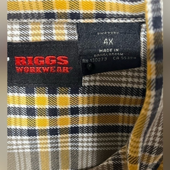 WRANGLER RIGGS WORKWEAR BIG MAN LONG SLEEVE FOREMAN PLAID WORK SHIRT 4X - Picture 8 of 12